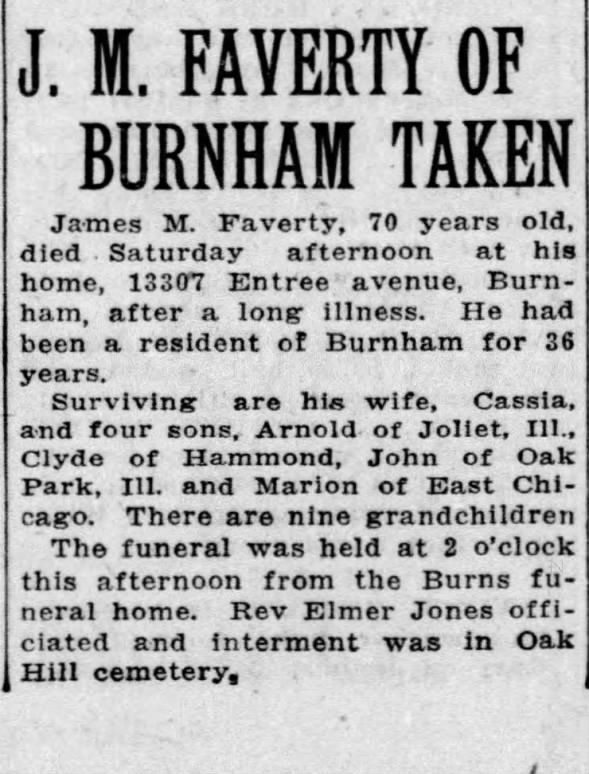 Obituary for J. M. FAVERTY (Aged 70)